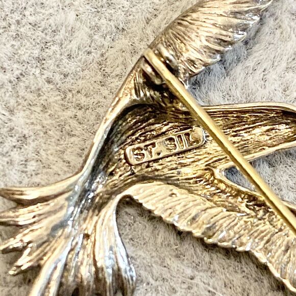 Vintage Sterling Silver Hummingbird Pendant Brooch Pin Open Wings Signed ST. SIL - Picture 2 of 4
